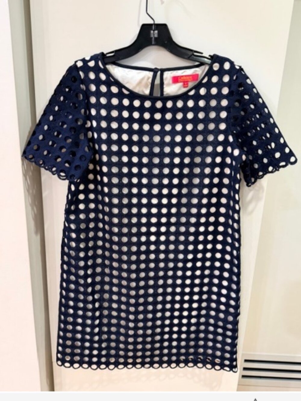 Catherine Malandrino Navy Eyelet Cutout Shift Mini Dress Size 8